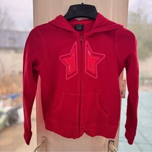 Faded Glory Girls M 7/8 Red Cotton Blend Zip Hoodie Star Applique Sweatshirt